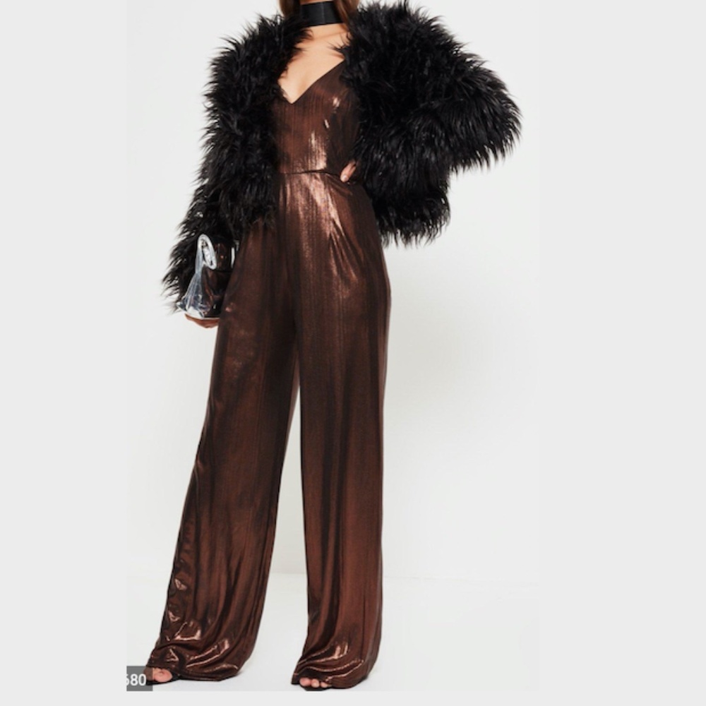 Women's Bronze Metallic Wide Leg Jumpsuit